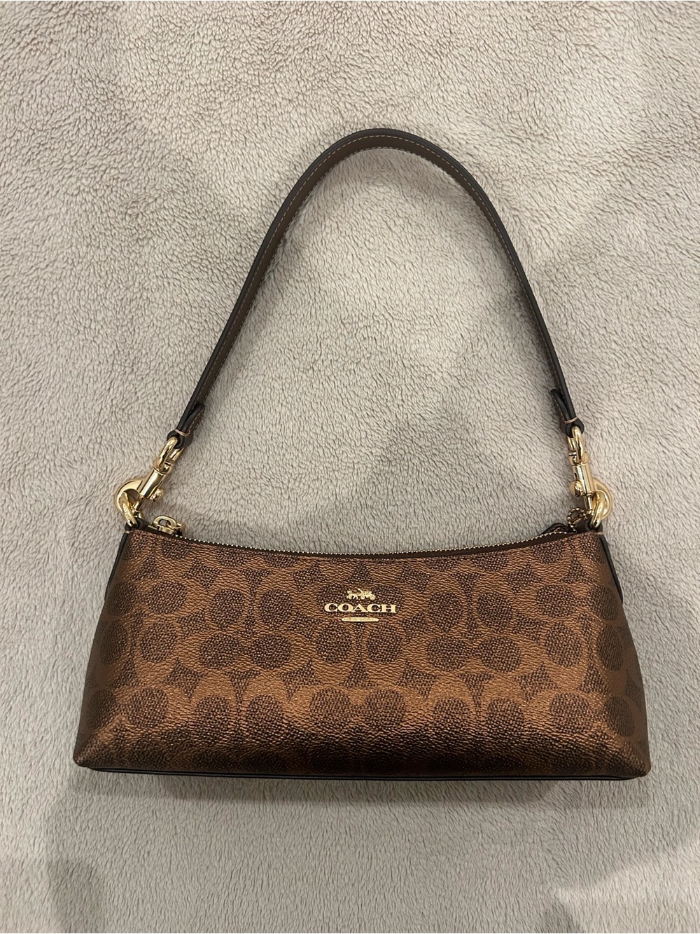 COACH Charlotte Gold/Bronze Signature Canvas Shoulder Bag - Picture 4 of 7